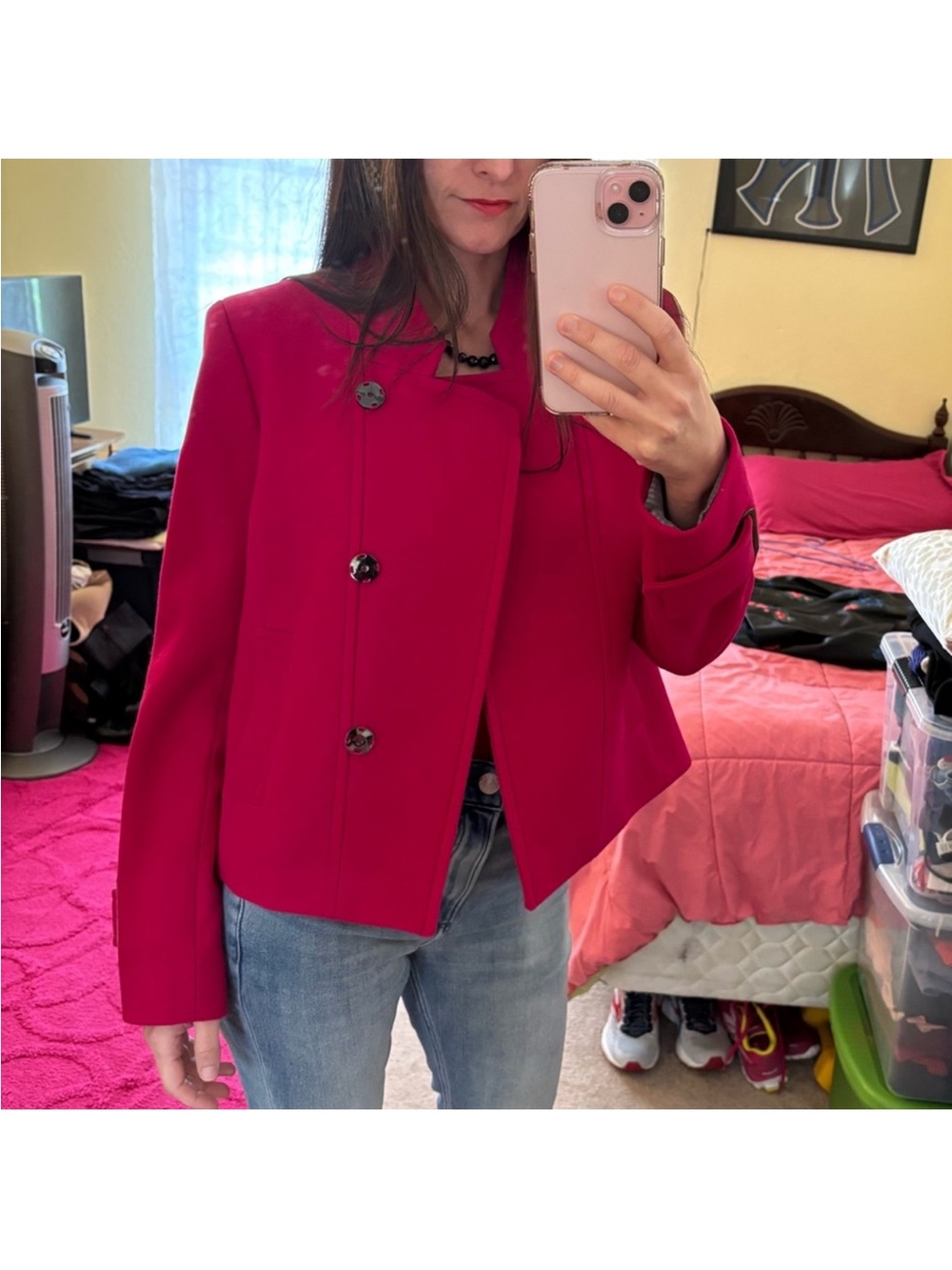 Banana Republic Vibrant Pink Structured Stand-Collar Jacket